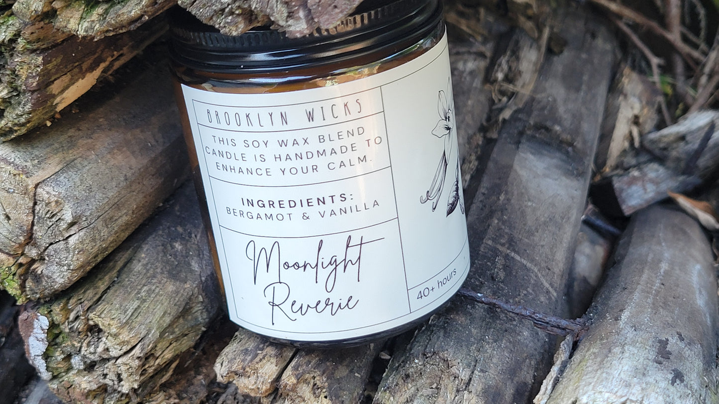 Moonlight Reverie – 8oz Scented Candle | Bergamot & Vanilla - Brooklyn Wicks Studio