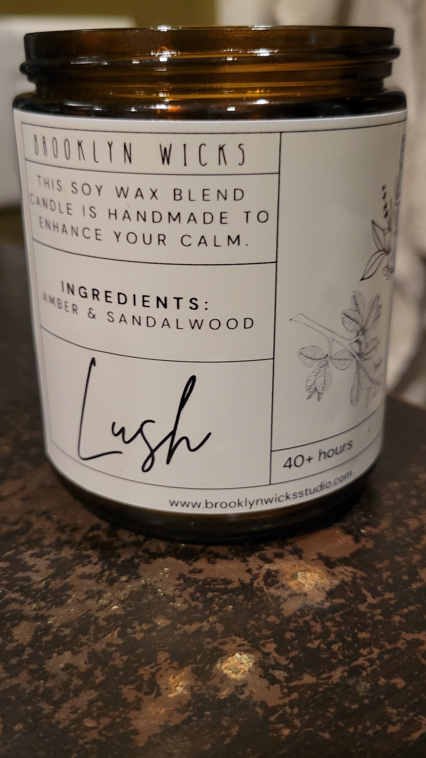 Lush Amber & Sandalwood 8 oz Candle – Elevate Your Space with Calming Aromas - Brooklyn Wicks Studio