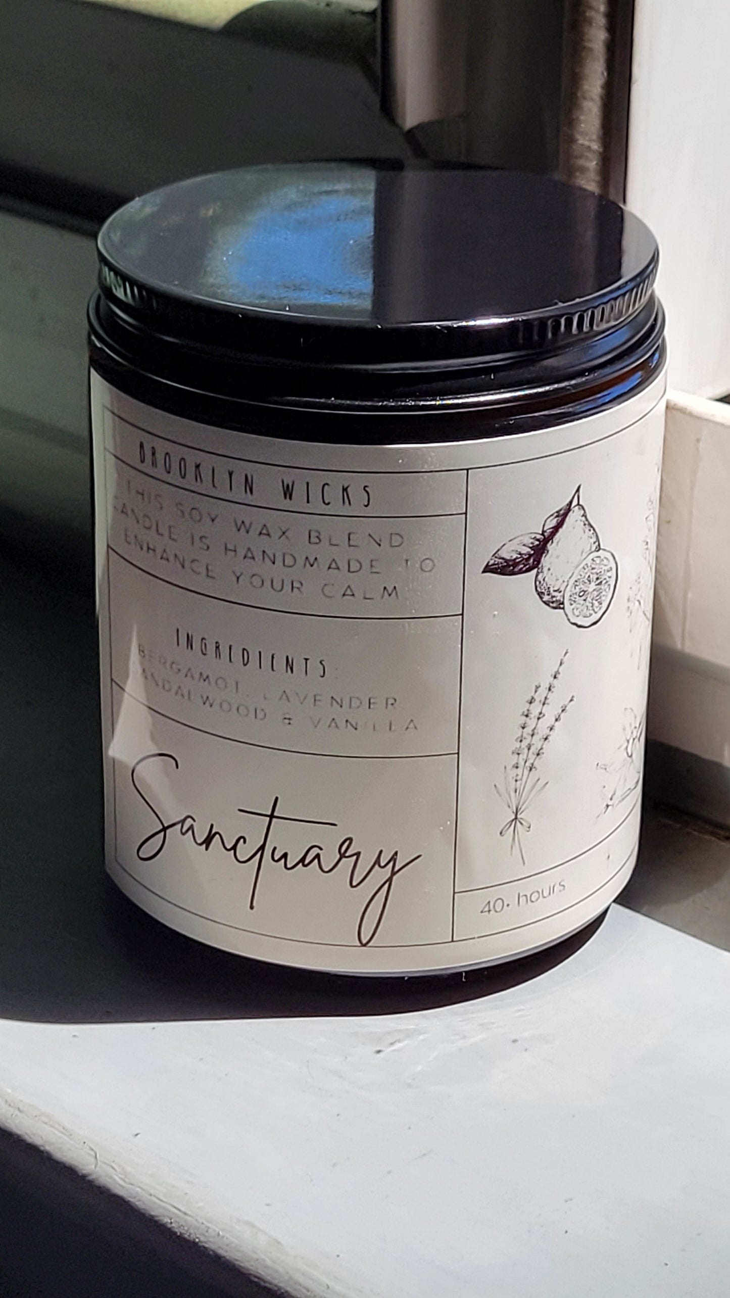 Sanctuary Scented Candle – 8oz Amber Jar | Lavender, Bergamot, Sandalwood & Vanilla